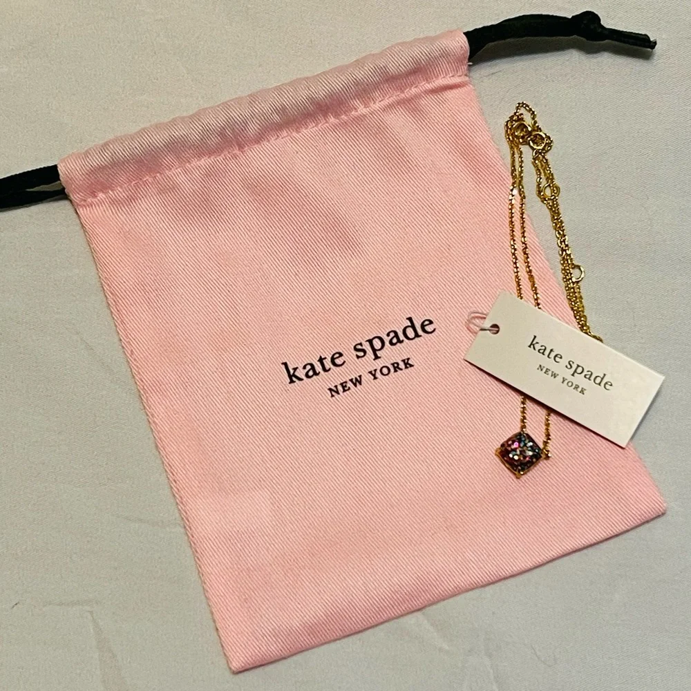 Kate Spade New York Gold-Tone Square Glitter Stone Mini Pendant Necklace 17" NWT - Picture 2 of 6